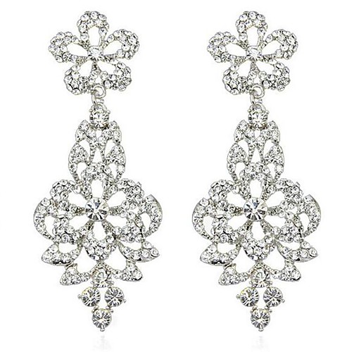 

Women's Drop Earrings Stylish Flower Ladies Stylish Classic Rhinestone Earrings Jewelry Silver For Wedding 1 Pair