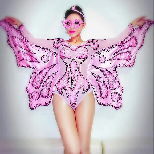 

Exotic Dancewear Leotard / Onesie Crystals / Rhinestones Women's Performance Long Sleeve Natural Spandex