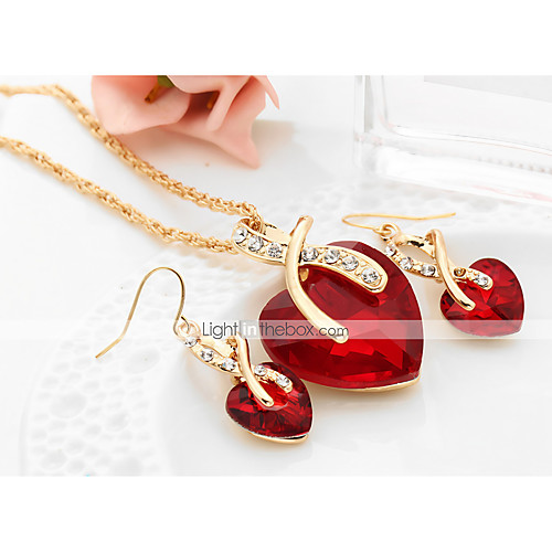 

Women's Synthetic Diamond Jewelry Set Drop Earrings Pendant Necklace Solitaire Heart Love Ladies Elegant European Bridal everyday Crystal Earrings Jewelry Purple / Red / Blue For Party Wedding Gift