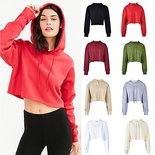 

Women's Long Sleeve Hoodie Sweatshirt Streetwear Cropped Top Winter Breathable Soft Fitness Gym Workout Running Sportswear Solid Colored Red Grey Burgundy White Black Activewear Inelastic