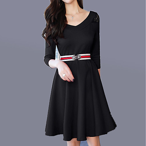 

Women's Sheath Dress Knee Length Dress Black Red 3/4 Length Sleeve Solid Colored Fall Winter V Neck Streetwear Sophisticated Going out Slim S M L XL XXL
