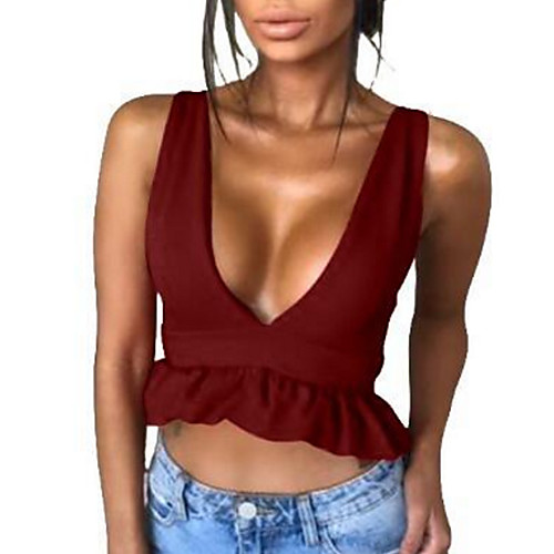 

Women's T shirt Solid Colored Sleeveless Daily Tops Cotton White Black Wine