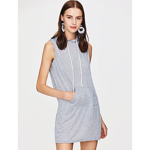 

Women's T Shirt Dress Tee Dress Short Mini Dress Gray Sleeveless Solid Colored Spring Summer Hooded Classic & Timeless S M L XL / Cotton / Cotton