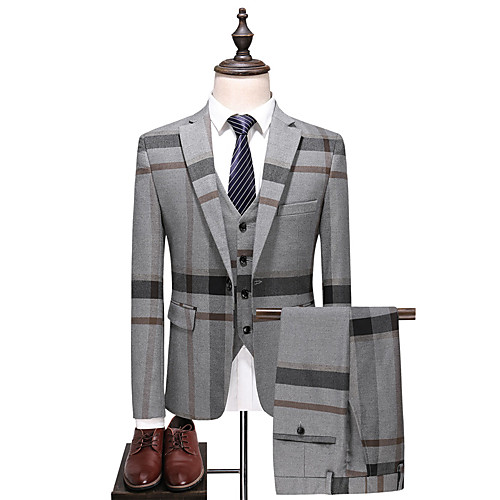 

Men's Suits Party Daily Color Block Cotton / Polyester Men's Suit Gray - Peaked Lapel / Long Sleeve / Plus Size