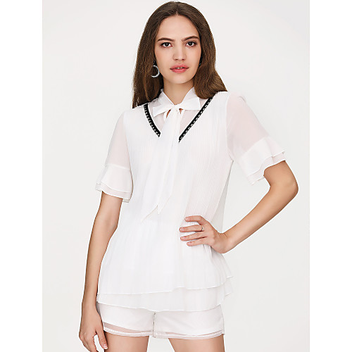 

Women's Blouse Solid Colored Short Sleeve Daily Tops White Black Red