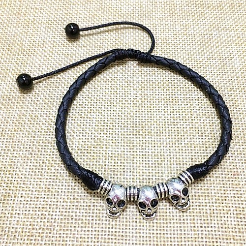 

Ankle Bracelet Ladies Stylish Men's Body Jewelry For Daily Braided Leather Alloy Skull Black Red 1pc