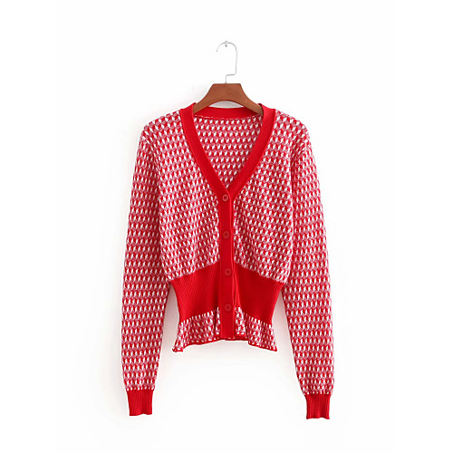 

Women's Daily Solid Colored Short Sleeve Regular Cardigan Sweater Jumper, Round Neck Cotton Red S / M / L