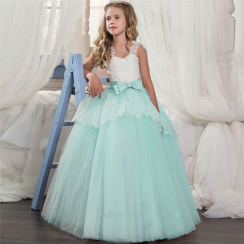 

Ball Gown Floor Length Flower Girl Dresses Party Tulle Sleeveless Jewel Neck with Pleats