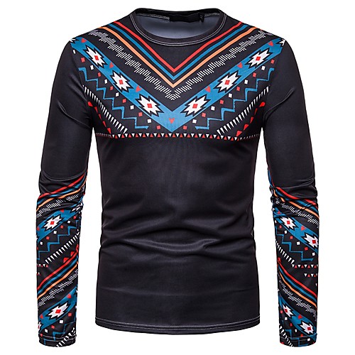 

Men's T shirt Tribal Print Long Sleeve Party Tops Cotton Vintage Boho Black