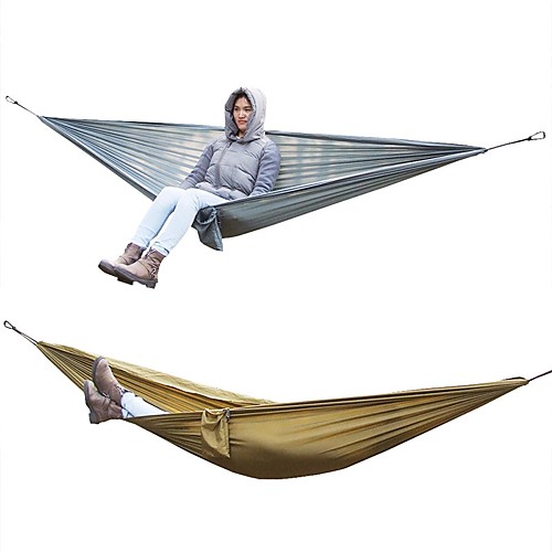 

Camping Hammock Outdoor Lightweight Breathability Wearable Parachute Nylon for 2 person Camping Travel Brown Gray