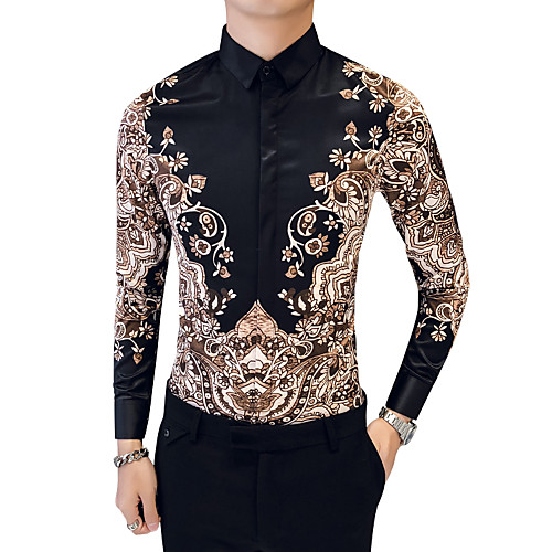 

Men's Shirt Tribal Plus Size Long Sleeve Daily Tops Vintage Black