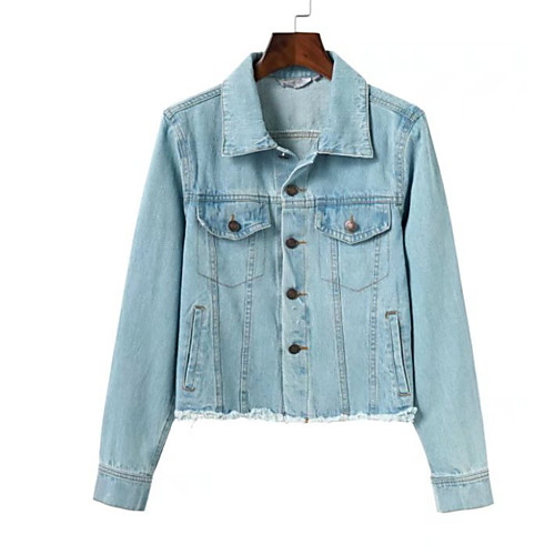 

Women's Denim Jacket Daily Fall Regular Coat Basic Jacket Long Sleeve Solid Colored Light Blue / Cotton