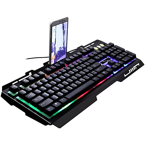

LITBest 700 Metal Panel Gaming Keyboard USB Wired Backlit Keyboard with Phone Holder