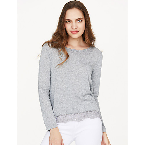 

Women's Blouse Patchwork Lace Long Sleeve Daily Tops Cotton Gray