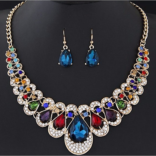 

Women's Sapphire Cubic Zirconia Dangle Earrings Bib necklace Hollow Out Cuban Link Drop Flower Ladies Stylish Classic Elegant Resin Rhinestone Earrings Jewelry Red / Blue / Champagne For Ceremony