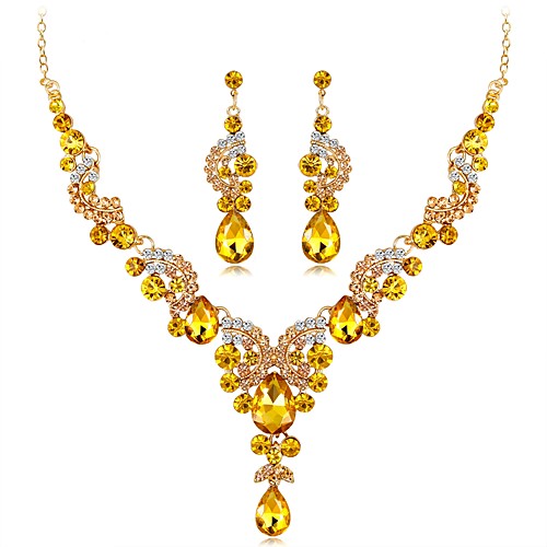 

Women's Sapphire Citrine Drop Earrings Statement Necklace Long Ladies Unique Design Elegant Indian fancy Rhinestone Silver Plated Earrings Jewelry Rainbow / Red / Blue For Wedding Evening Party