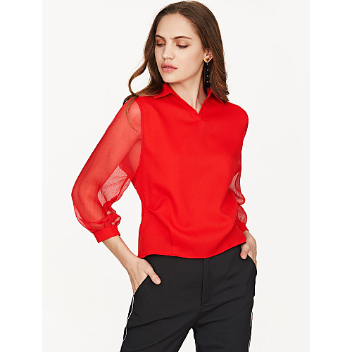 

Women's Blouse Solid Colored Long Sleeve Daily Tops White Black Red