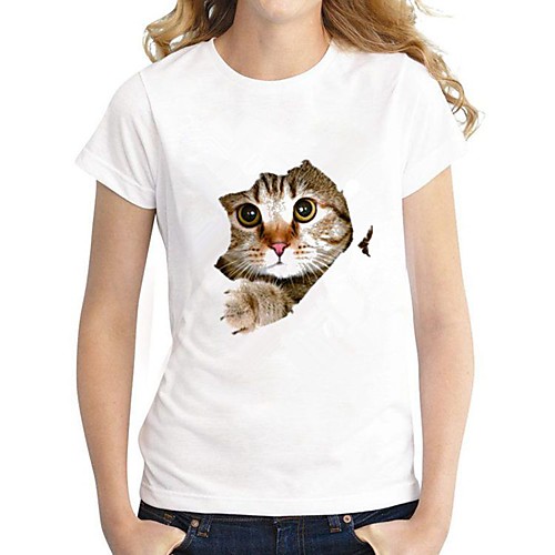 

Women's Animal Cat Print T-shirt - Cotton Basic Daily Going out White