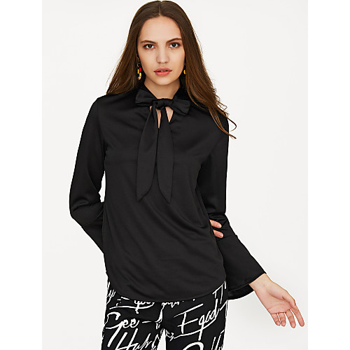 

Women's Blouse Solid Colored Long Sleeve Going out Tops Black Yellow Blushing Pink