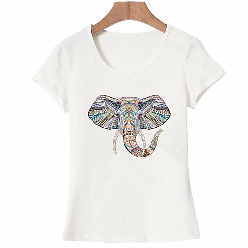 

Women's Animal Print T-shirt - Cotton Basic Daily Going out White