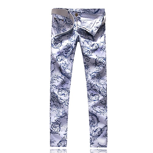 

Men's Streetwear Slim Going out Chinos Pants Geometric Full Length Print White / Spring / Fall