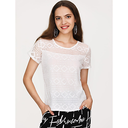 

Women's T shirt Solid Colored Lace Short Sleeve Daily Tops Streetwear White Black Pink