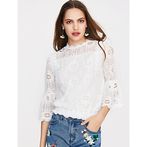 

Women's Blouse Floral 3/4 Length Sleeve Daily Tops Active White Blushing Pink Green