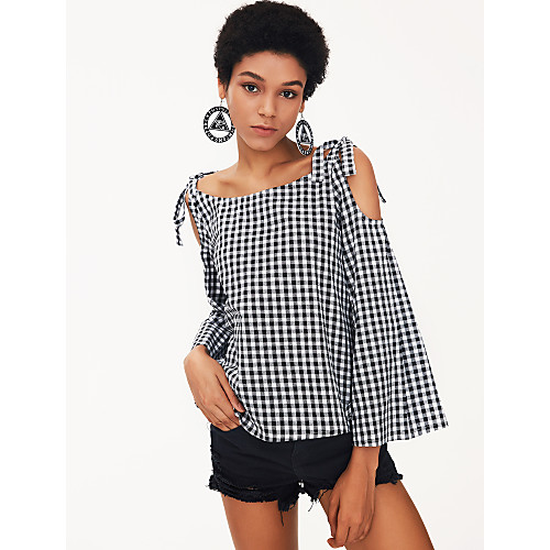 

Women's Shirt Check Print Long Sleeve Daily Tops Black