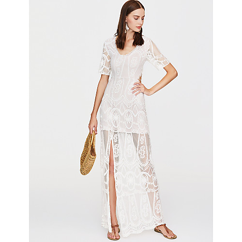 

Women's Bodycon Midi Dress White Short Sleeve Solid Colored Summer Deep V Streetwear Party Going out Slim Lace S M L / High Waist / Backless / Sexy