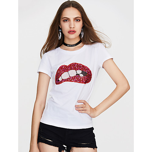 

Women's T shirt Geometric Short Sleeve Going out Tops Streetwear White Black Gray