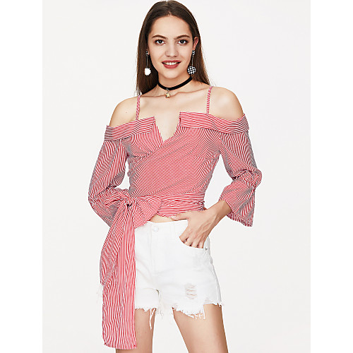 

Women's T shirt Striped Bow Long Sleeve Club Tops Blushing Pink