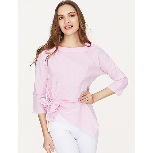 

Women's T shirt Solid Colored Bow 3/4 Length Sleeve Daily Tops Streetwear Blushing Pink Gray Light Blue