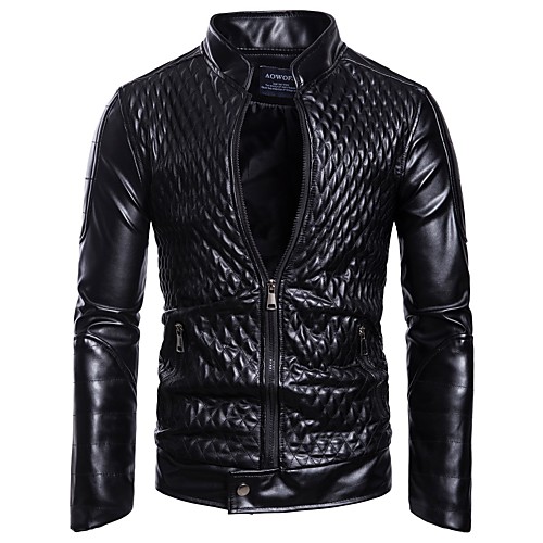 

Men's Faux Leather Jacket Daily Fall Winter Regular Coat Stand Collar Regular Fit Punk & Gothic Jacket Long Sleeve Solid Colored Black Red / Spring