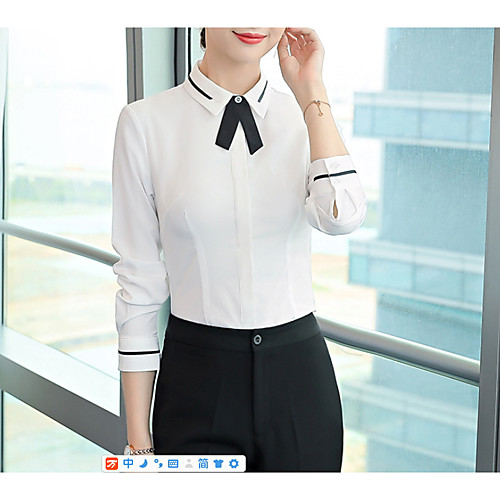 

Women's Plus Size Solid Colored Bow Patchwork Shirt Basic Work Shirt Collar White / Black / Beige / Gray / Light Blue