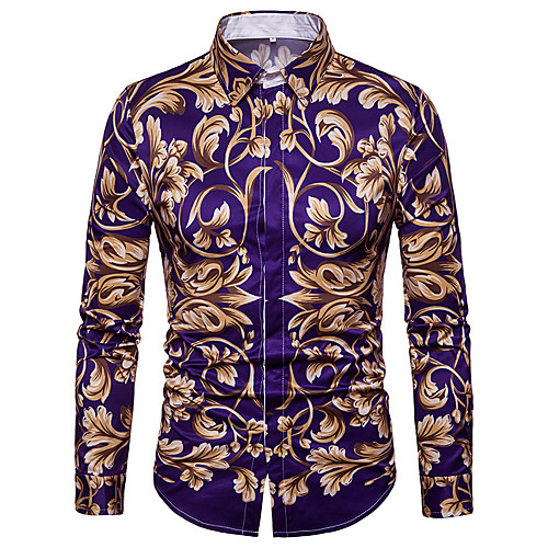 

Men's Shirt Floral Long Sleeve Daily Tops Basic Vintage Purple