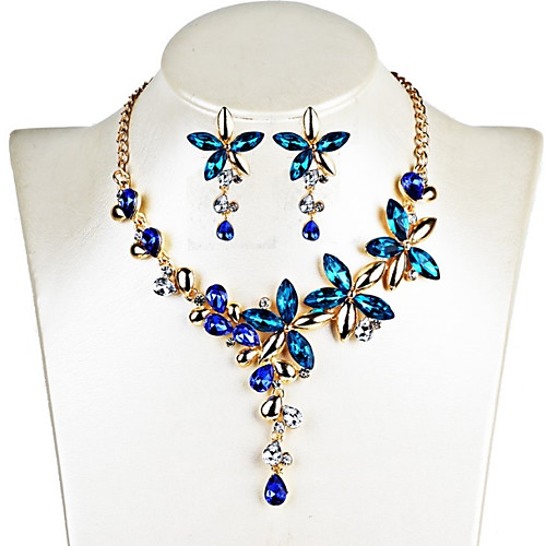 

Women's Cubic Zirconia Drop Earrings Pendant Necklace Stylish Cuban Link Leaf Flower Ladies Stylish Dangling Elegant Earrings Jewelry Blue / Green / White For Party Date