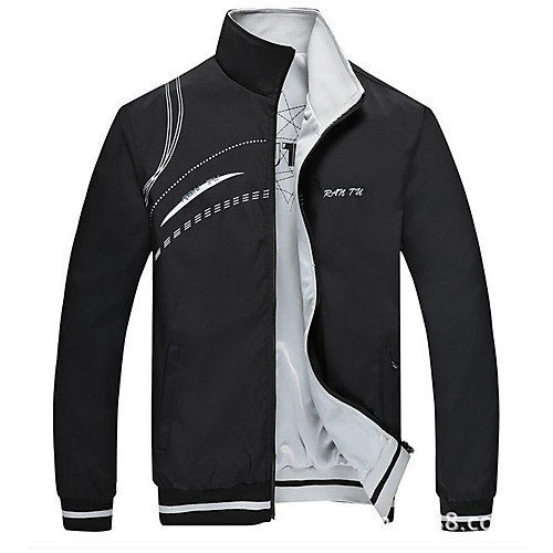 

Men's Daily Regular Jacket, Contemporary Stand Long Sleeve Polyester Blue / Black / Red