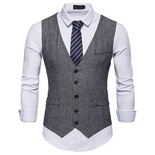 

Men's Vest Party Work Basic Polka Dot Slim Polyester Men's Suit Gray / Khaki / Black - V Neck / Short Sleeve / Business Casual