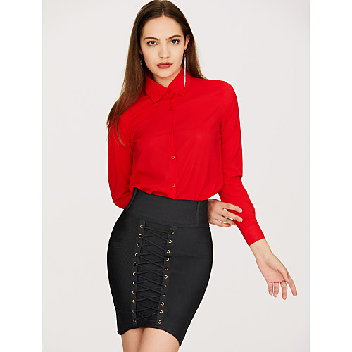 

Women's Blouse Solid Colored Plus Size Long Sleeve Daily Tops Black Blue Red