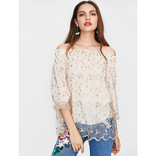 

Women's Blouse Floral Long Sleeve Going out Tops Blushing Pink Beige
