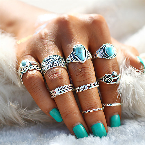 

Band Ring Turquoise Retro Silver Gold Alloy Leaf Heart Flower Statement Ladies Unusual 10pcs / Couple's / Nail Finger Ring