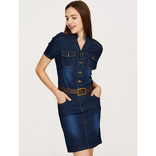 

Women's Sheath Dress Short Mini Dress Blue Short Sleeve Solid Colored Spring Summer V Neck Simple Streetwear Work Slim S M L XL XXL / Denim Dress