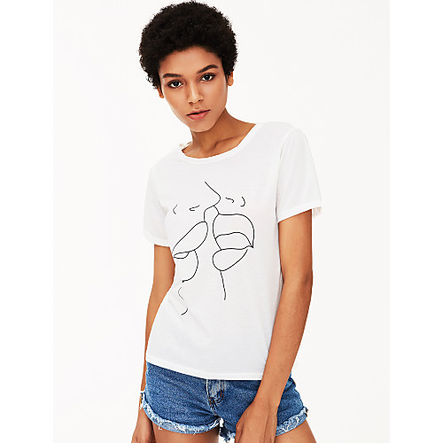 

Women's T shirt Solid Colored Portrait Short Sleeve Daily Tops Cotton White