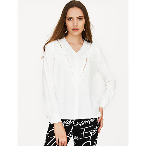 

Women's Blouse Solid Colored Long Sleeve Daily Tops White Blushing Pink Gray
