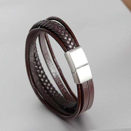 

Men's Cuff Bracelet Wrap Bracelet Leather Bracelet Vintage Style Braided Creative Ribbon Statement Personalized Trendy Genuine Leather Bracelet Jewelry Black / Brown For Daily Holiday / Loom Bracelet