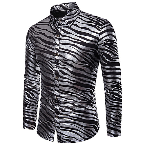 

Men's Party Daily Club Luxury / Basic Shirt - Striped Black / Long Sleeve