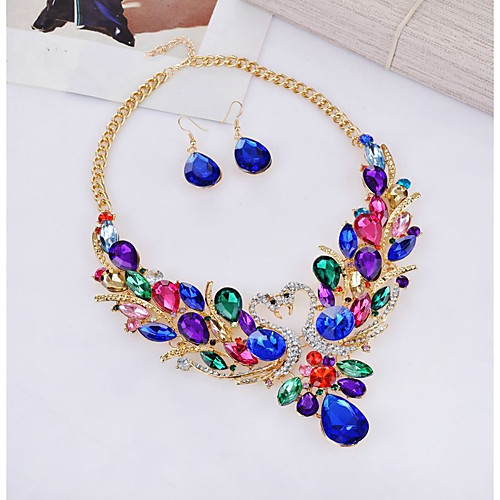 

Women's Necklace Earrings Stylish Swan Rainbow Ladies Stylish Classic Imitation Diamond Earrings Jewelry Gold For Party