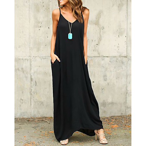 

Women's Strap Dress Maxi long Dress Purple White Black Sleeveless Solid Colored Summer Beach Loose S M L XL