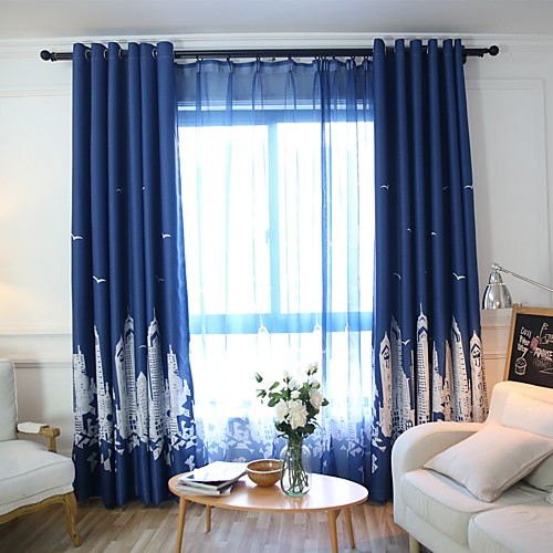 

Two Panel Children's Room Castle Printing Blackout Curtains Thermal Insulation