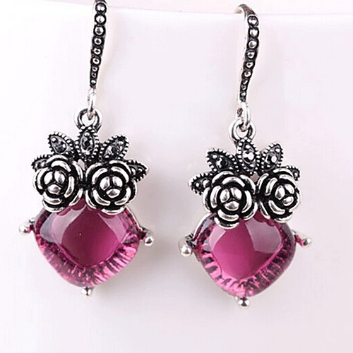 

Women's Synthetic Amethyst Drop Earrings Classic Flower Ladies Classic Fashion Earrings Jewelry Silver For Daily 1 Pair